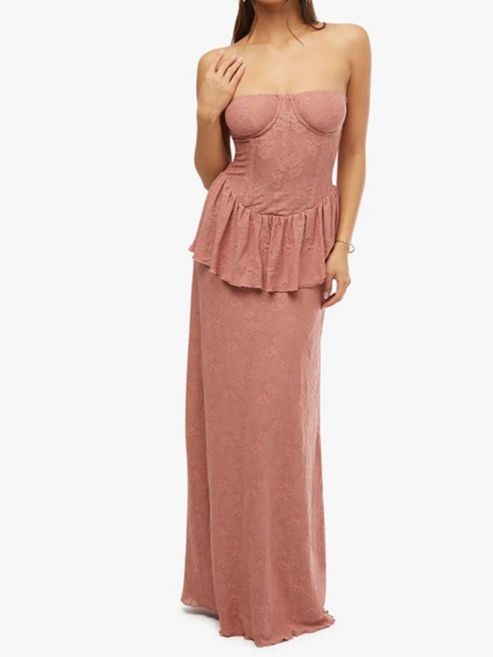 WeWoreWhat Dusty Rose Strapless Corset Peplum Maxi Dress